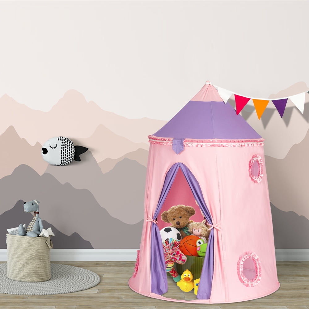 Kepooman Princess Play Tent for Kids Girls, Cotton Yurt Castle Play Tent with Small Colorful Flags Kepooman Princess Play Tent for Kids Girls, Cotton Yurt Castle Play Tent with Small Colorful Flags
