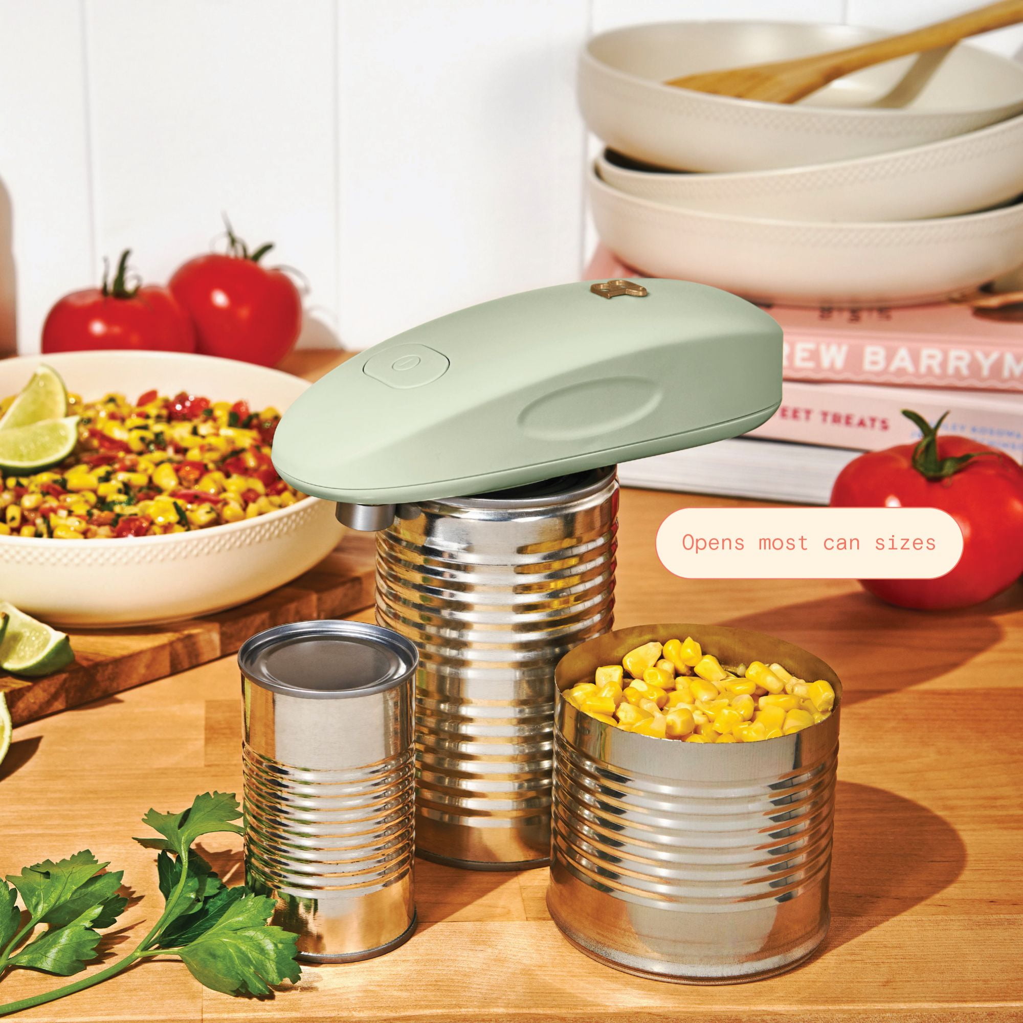 Beautiful Hands-Free Automatic Battery Powered Electric Can Opener, Sage Green by Drew Barrymore
