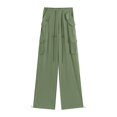 thumbnail image 4 of ManxiVoo Cargo Pants for Women, Women's Autumn/Summer Thin Wide Leg Ice Silk Loose Straight Pocket Strap Casual Pants Dickies Work Pants Green1 XL, 4 of 4