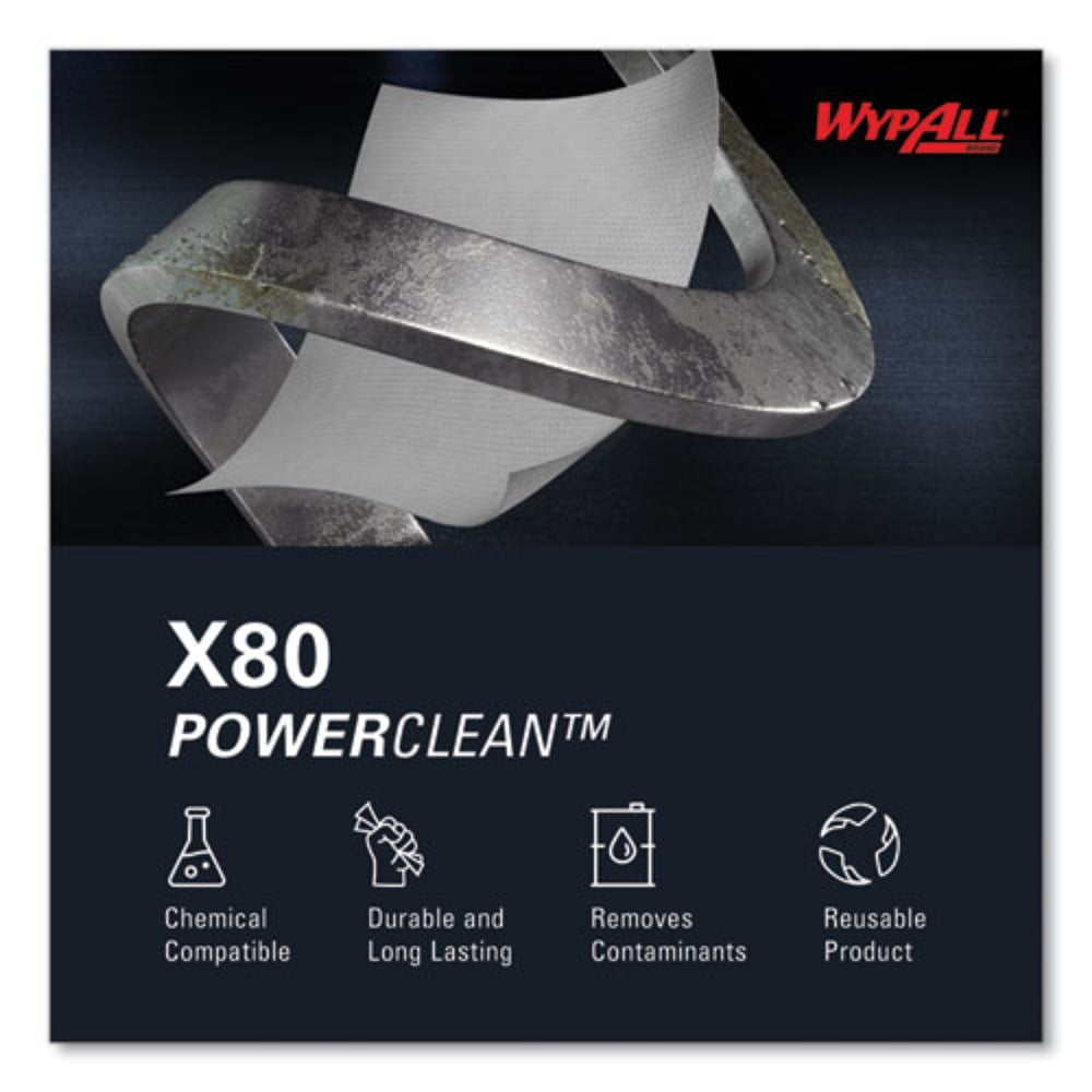 WypAll PowerClean X80 Cloths Heavy Duty Wipes (41025), Jumbo, Extended Use Towels, White (1 Roll of 455 Sheets, 455 Sheet Total)