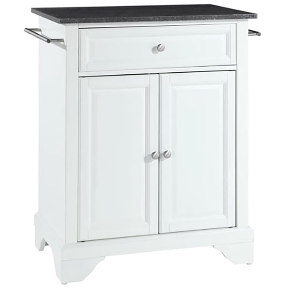 LAFAYETTE SOLID BLACK GRANITE TOP PORTABLE KITCHEN ISLAND IN WHITE FINISH
