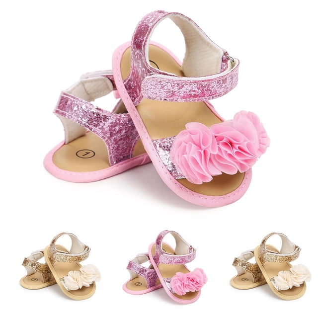 JDQJBZ Baby's First Walkers Rose Print Soft Sole Flat Sandals for Infant Girls Summer