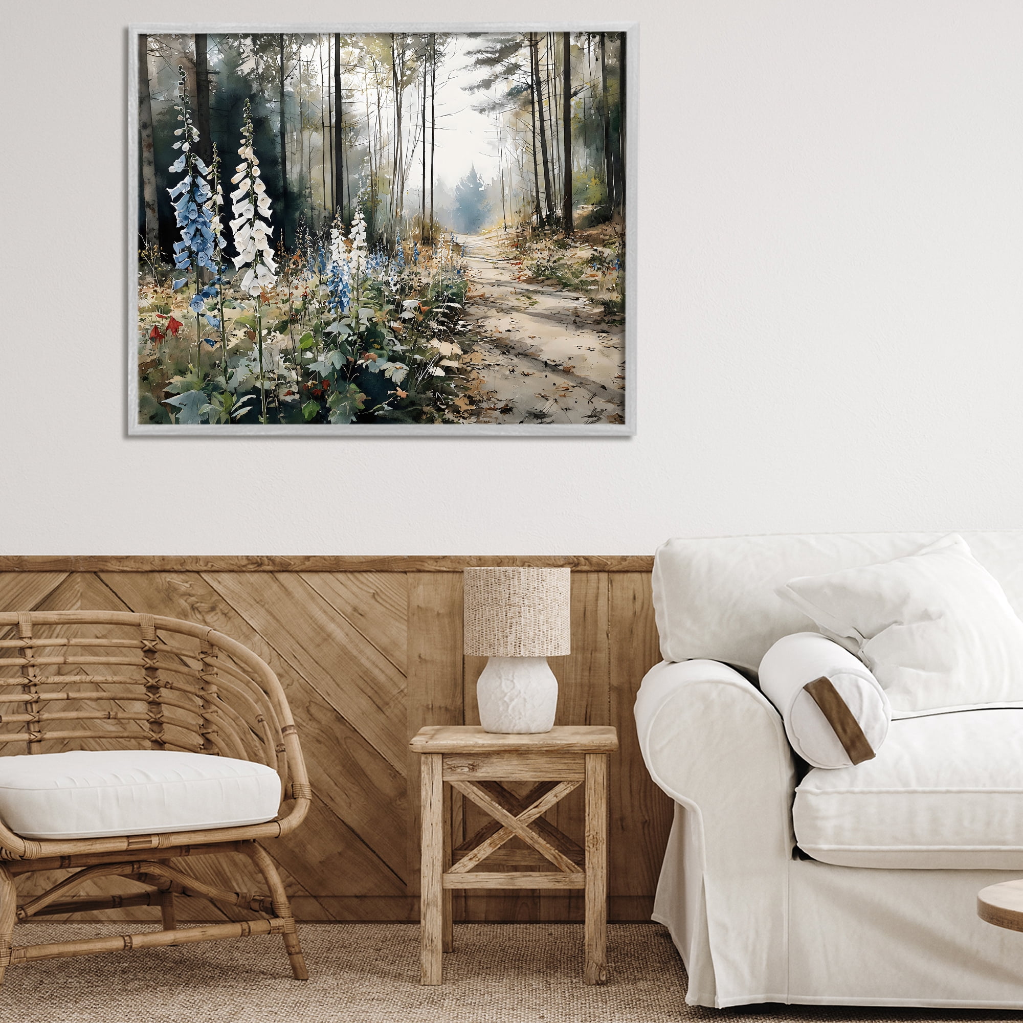 Stupell Industries Foxglove Path Sunlit Woods Gray Framed Giclee Art, design by Franklyn Gregory