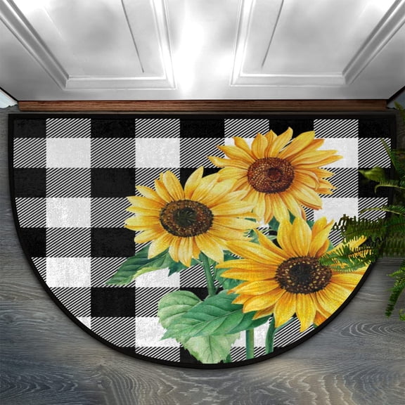 Fashion Doormat Bathroom Rugs Grey Buffalo Plaid Sunflower Half Round Door Mat, Beach Seashell 24X16 Inch Non Slip Ultra Soft Bath Mat Floor Mats Area Rugs for Home Kitchen Patio.