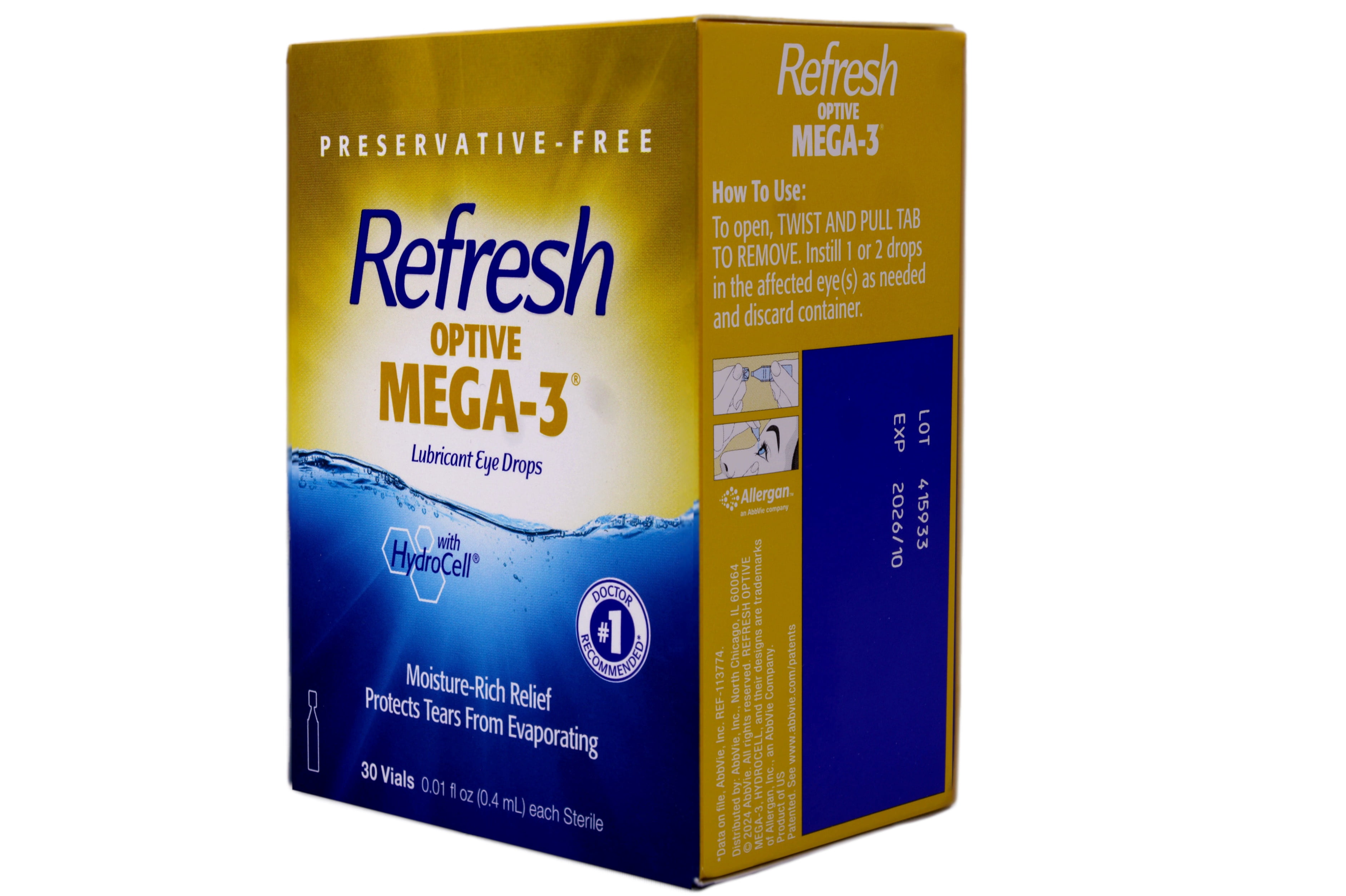 Refresh Optive Mega-3 Lubricant Eye Drops, Preservative-Free, 0.01 fl oz, 30 Vials