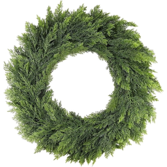 22 Inch Christmas Pine Cypress Wreath - Christmas Wreaths for Front Door, Real Touch Artificial Green Faux Xmas Wreaths for Home Indoor Outdoor Decor