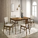 5pc Rectangular Dining Table Set Upholstered Chair Wood Grain Pattern Wooden Dining Room Furniture Brown Mid- Century Modern Traditional Contemporary