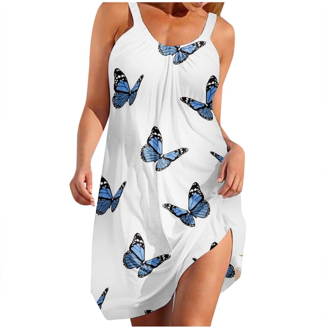Vestido de verano para mujer, estampado, sin mangas, con cuello, sexy, informal, fluido, para la playa OAVQHLG3B Store lin121212