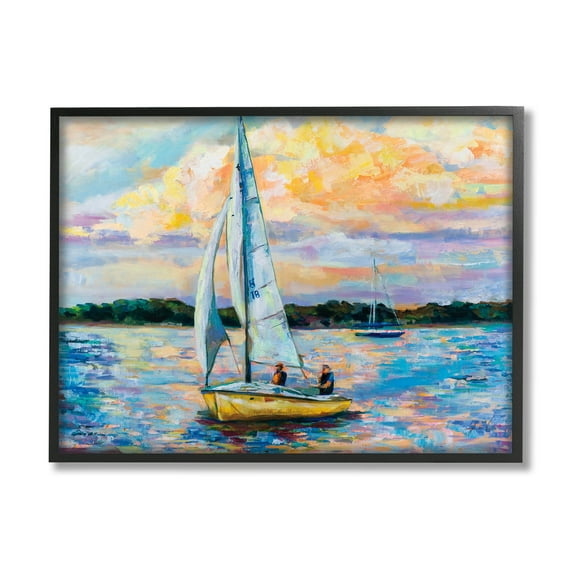 Stupell Industries Vivid Nautical Sailboat Landscape Painting Black Framed Art Print Wall Art, Design by Jeanette Vertentes