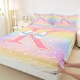 thumbnail image 3 of Homewish Kawaii Girls Letter K Queen Sheet Sets for Kid, Cartoon Monogrammed Flat Sheet, Bling Stars Rainbow Queen Fitted Sheet, Lightweight Room Decor, 4pcs, 3 of 7