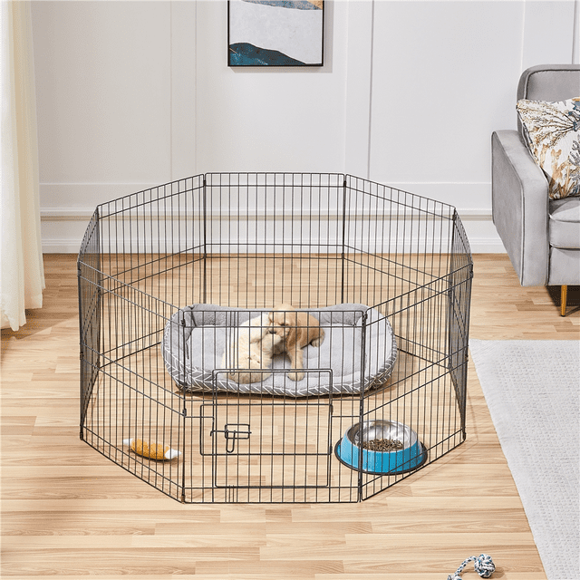 Yaheetech 8 Panel Metal Foldable Playpen For Puppy Indoor/Outdoor, Black