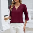 thumbnail image 6 of Craaazy Women's Solid Color V Neck 3/4 Length Sleeve Wrinkled Business Tops Gifts, 6 of 9