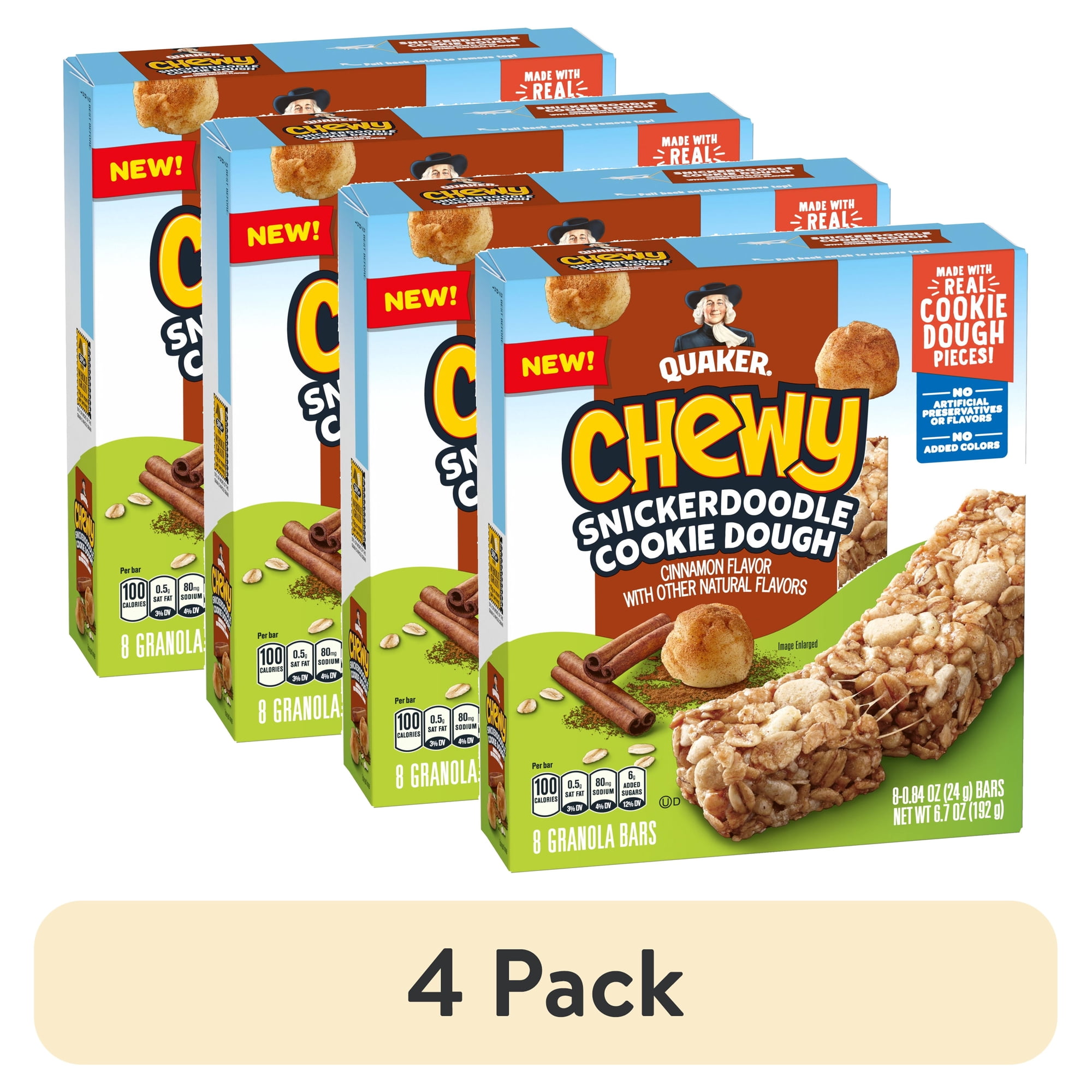 (4 pack) Quaker Chewy Granola Bars, Snickerdoodle, 0.84 oz, 8 Count