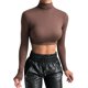 thumbnail image 1 of Top corto de manga larga para mujer - Camiseta sexy de cuello alto - Poliéster - Informal/Fiesta - S-L, 1 of 7
