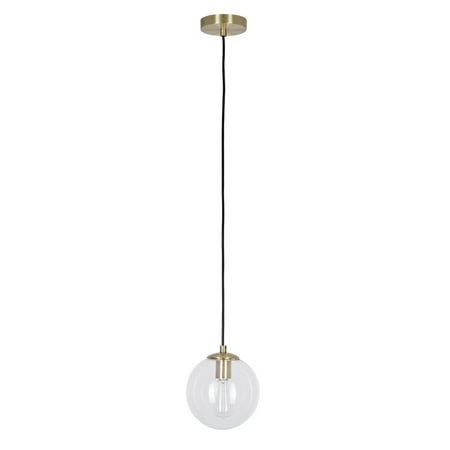 Cresswell Lighting 8" Mid-Century Modern Clear Glass Globe Mini Pendant Ceiling Light, Brass