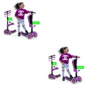 Hurtle ScootKid 3 Wheel Child Ride On Toy Scooter w/LED Wheels, Purple (2 Pack)