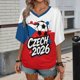 thumbnail image 1 of Women's Football Graphic T-Shirt, Soccer Fans V-Neck Short Sleeve T-Shirt with Print, Soft Lightweight Soccer Apparel Shows Player Number for Soccer Tournament 2026 Sky Blue Size: L, 1 of 5