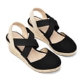 thumbnail image 2 of Bocca Women's Crisscross Elastic Wedge Sandals Black Ankle Strap Platform Espadrille 8M, 2 of 8