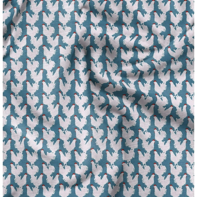 Soimoi Blue polyester Crepe Fabric Hen Bird Print Sewing Fabric Yard 42 Inch Wide