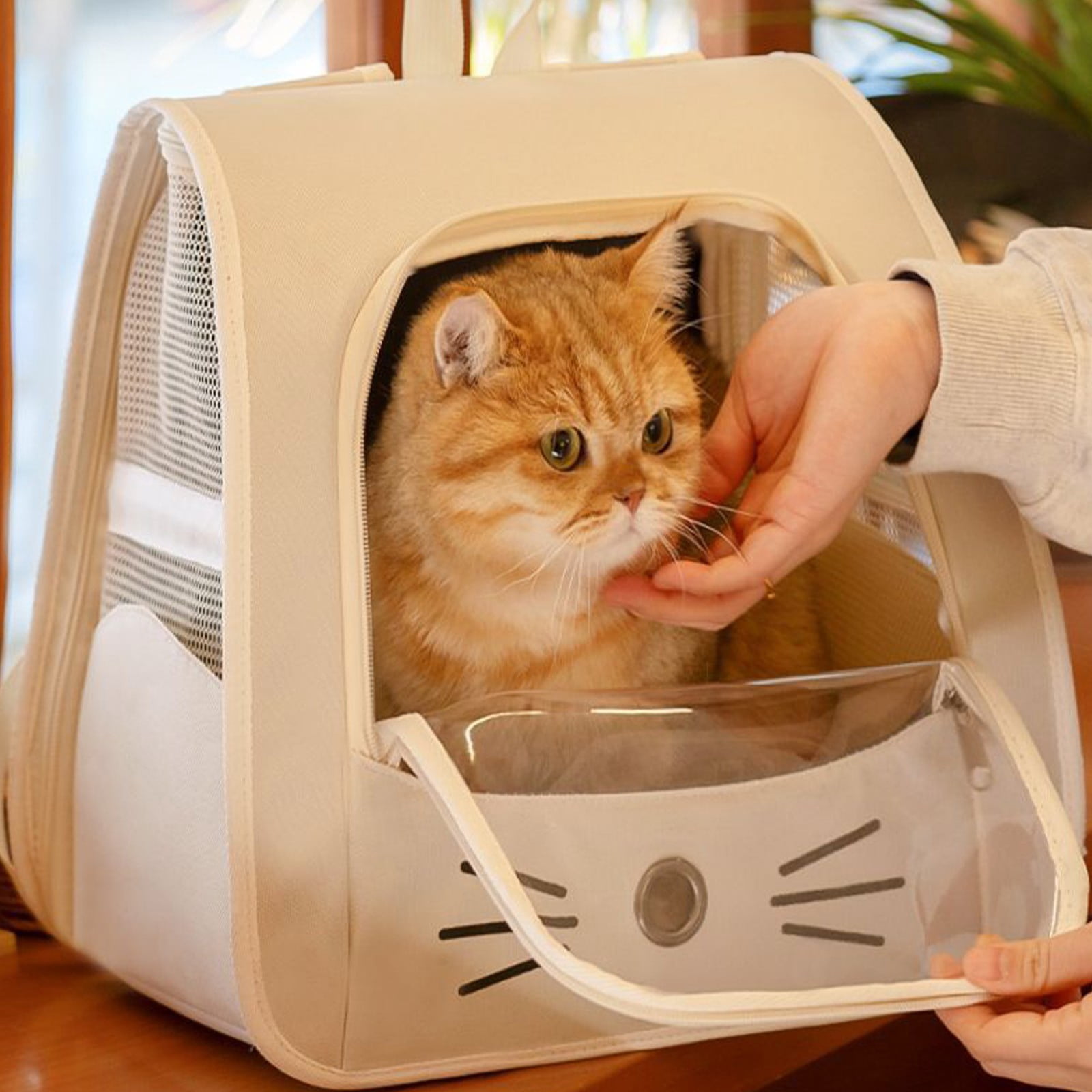 Beige Beige Pet Carrier Backpack For Cats Small Dogs Foldable Travel Bag With Breathable Mesh