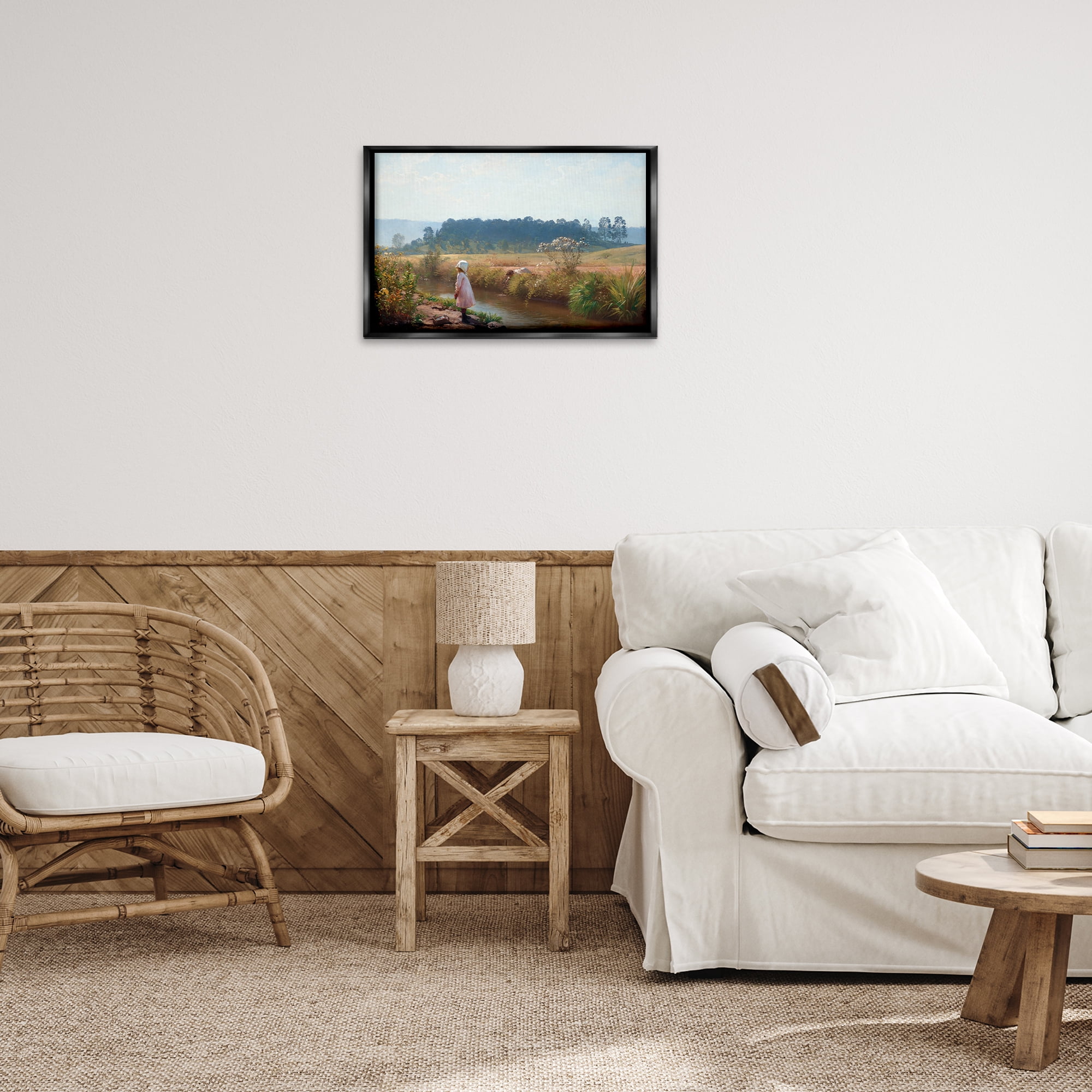 Stupell Industries Down By The River Landscape & Nature Painting Black Floater Framed Canvas Art Print Wall Art, 25 x 17