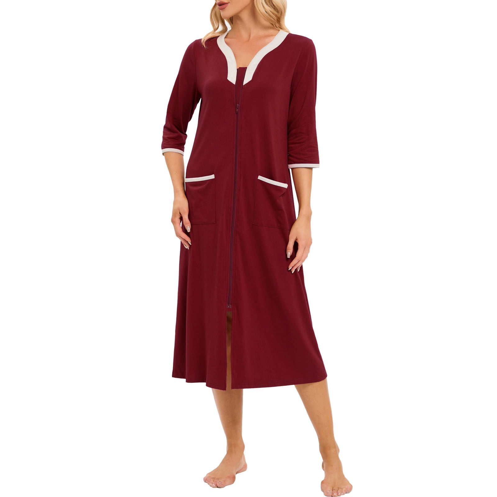 Womens Robes AMITOFO Lightweight Summer Robe for Women Zip up 3/4