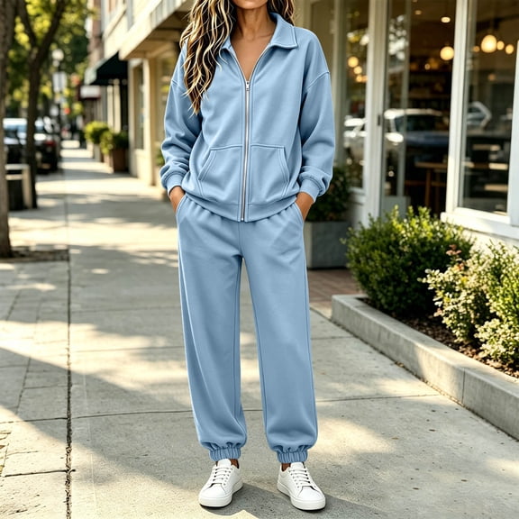 IUYRTFE Women's Zip Up Collared Jacket and Jogger Pants Set 2 Piece Casual Tracksuit
