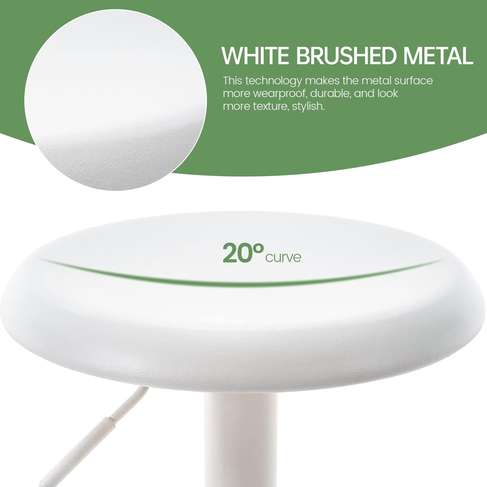 Single White Bar Stool, Adjustable 360° Swivel Counter Height Bar Stool, Industrial Backless Metal Bar Chair for Kitchen Island with Footrest