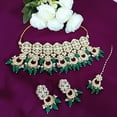 thumbnail image 2 of Efulgenz Traditional Antique Indian Chandbali Style Choker Necklace Dangle Earrings Green Maang Tikka Faux Pearl Kundan Stone Indian Bridal Wedding Jewelry Set for Women, 2 of 6