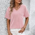 thumbnail image 2 of Womens Short Sleeve T Shirts Solid V Neck Knitted Casual Loose Pullover Tunic Tops With Pocket, 2 of 2