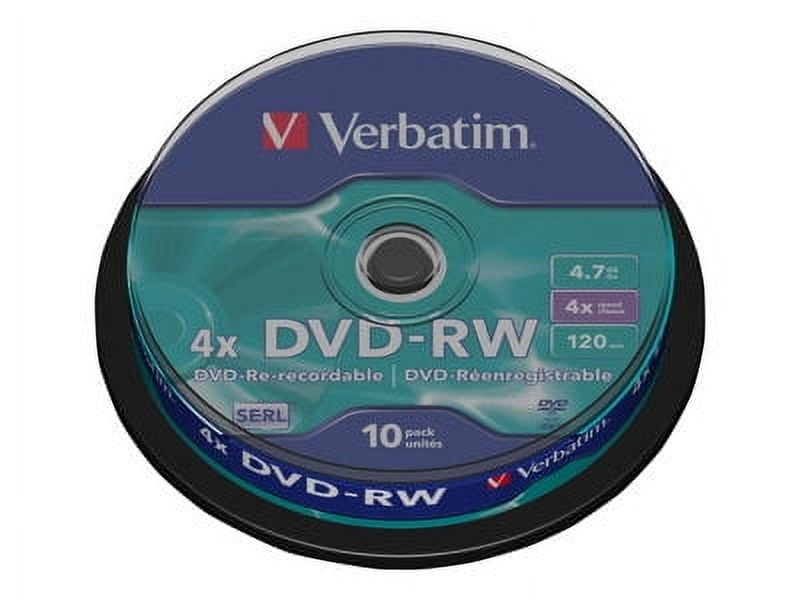 Verbatim DataLifePlus 10 Pack DVD-RW Discs 4.7GB 4x Rewritable Discs Matte Silver For Video Recording and Data Storage (Spindle)