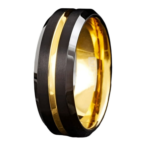 Men's Wedding Band Rings - Black and Yellow Gold Wedding Rings for Men and Women