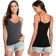 thumbnail image 3 of Camisole à Encolure en V pour Femme avec Soutien-Gorge Intégré, Bretelles Ajustables, Tricot de Coton, Lot de 2, 3 of 6