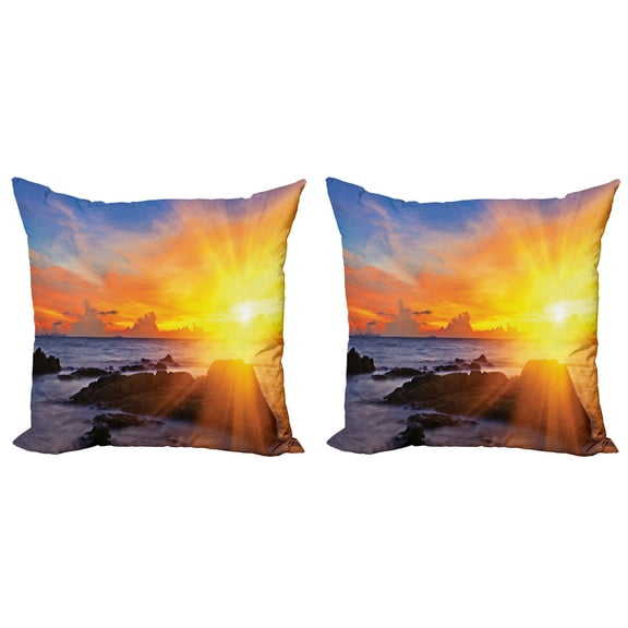 Ambesonne Tropical Throw Pillow Cover 2 Pack, Colorful Sunset Sky, 20", Orange Blue