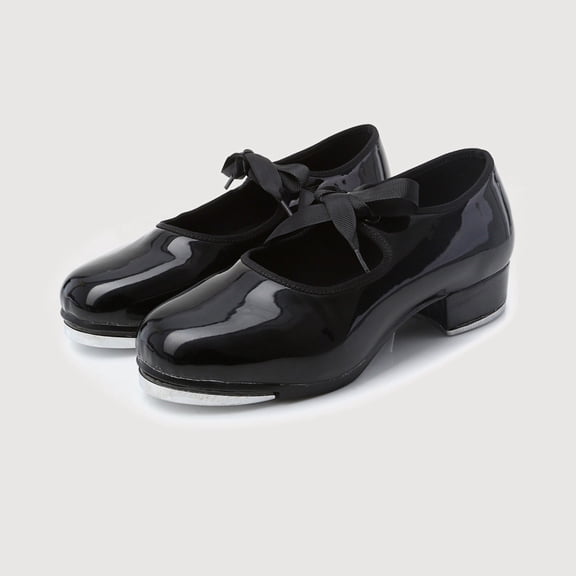 Gyujnb Black Bow Accent Tap Dance Shoes with Heel for Performance and Practice (Little Girls, Big Girls),9-9.5 Years