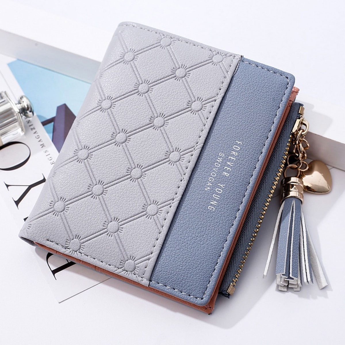 US-Women PU Leather Tri-Fold Wallet Purse Short Card Holders Slim Wallet Handbag 