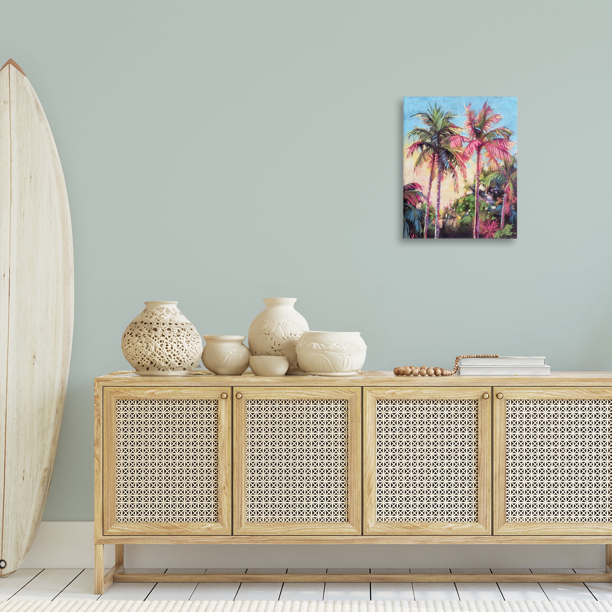 Stupell Industries Tropical Palms Pink Details Landscape & Nature Painting Wrapped Canvas Art Print Wall Art, 16 x 20