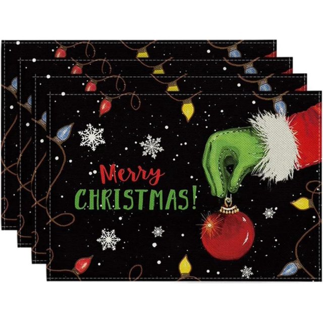 4Pcs Christmas Tree Placemat Linen Dining Table Mats Coaster Bowl Coffee Cup Pad Mat 2024 Navidad Kitchen Decoration