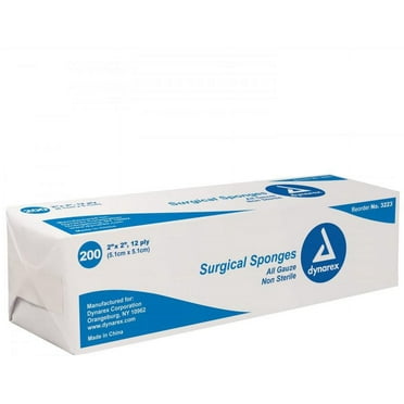 Dynarex Surgical Sponges, 2 X 2 Inch, 12-Ply, 200 Count