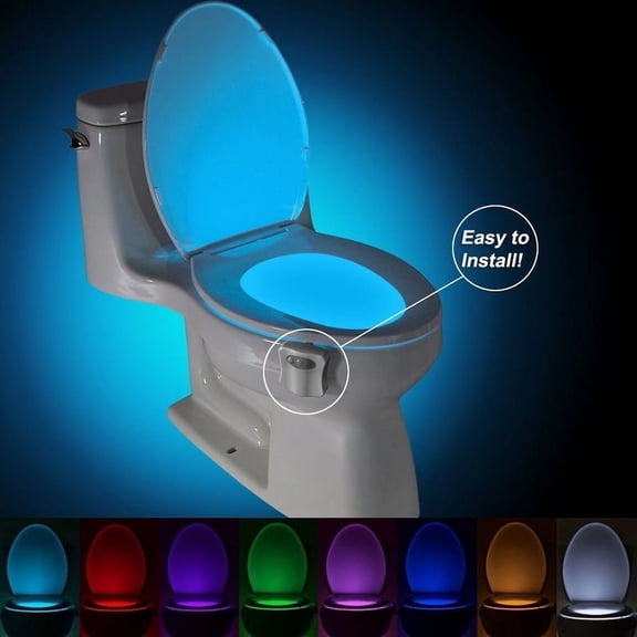 Toilet Night Light, Motion Sensor Activated LED Lamp, Fun 8 Colors Changing Bathroom Nightlight Add on Toilet Bowl Seat, LED Toilet Lamp,Perfect Decorating Gadget