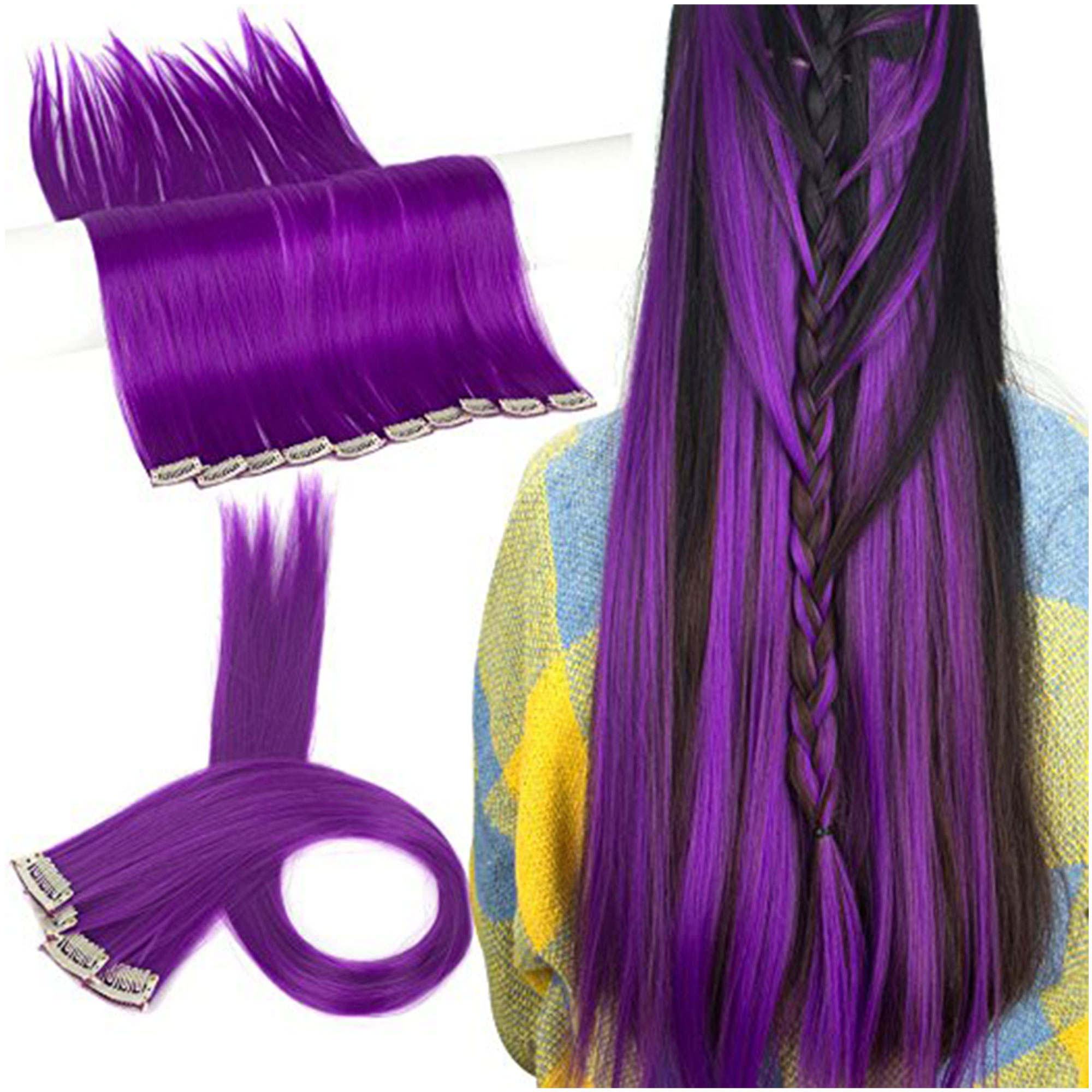 FLORATA 11PCS Straight Colored Clip in Hair Extensions Party Highlight
