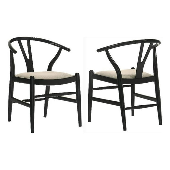 Pemberly Row Mid-Century Wood Wishbone Dining Side Chairs in Black