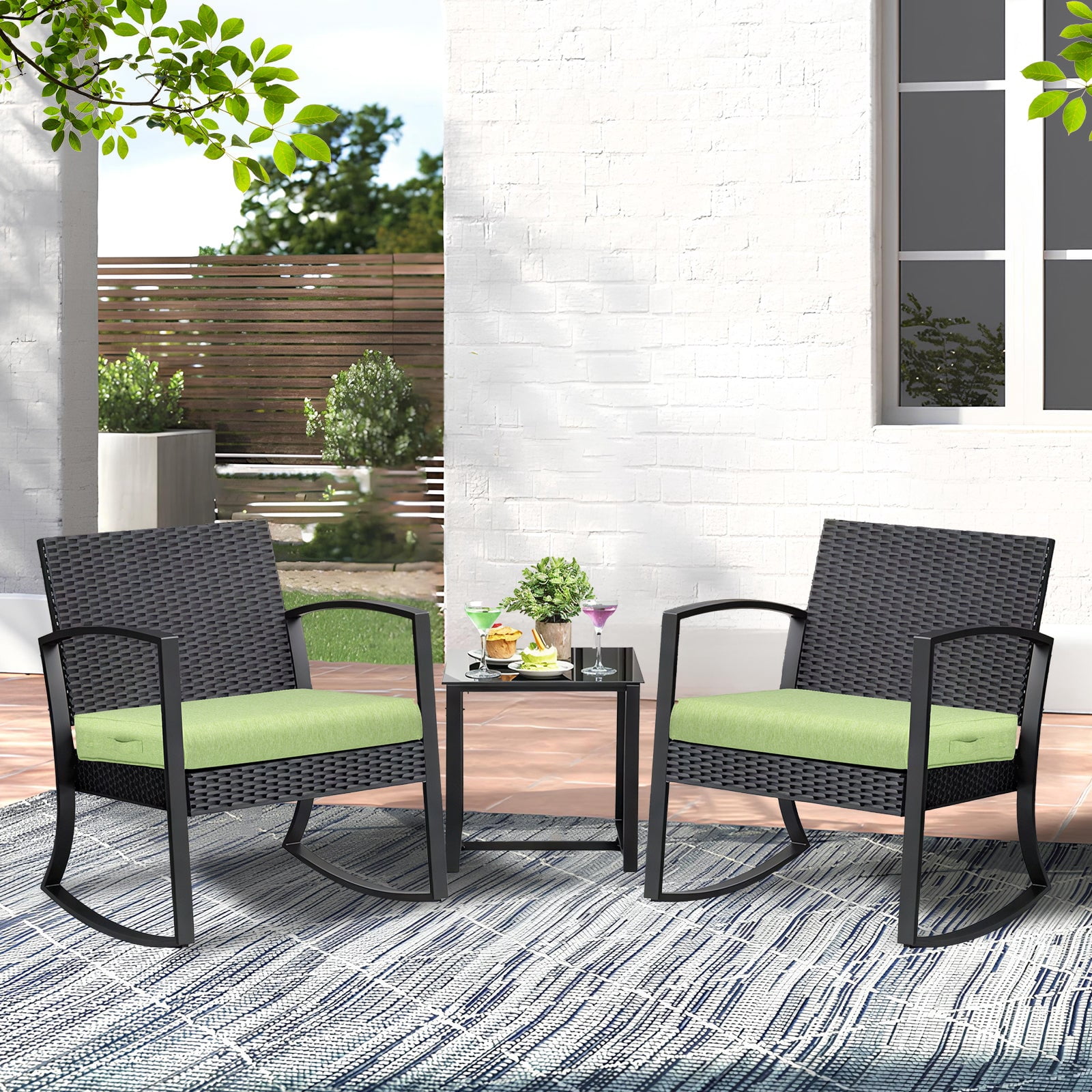 BPS 25x25 Inch Outdoor Chair Cushion Set of 2, Water Resistant Patio Furniture Cushions with Adjustable Straps & Removable Cover for Patio, Deck, or Garden, Green