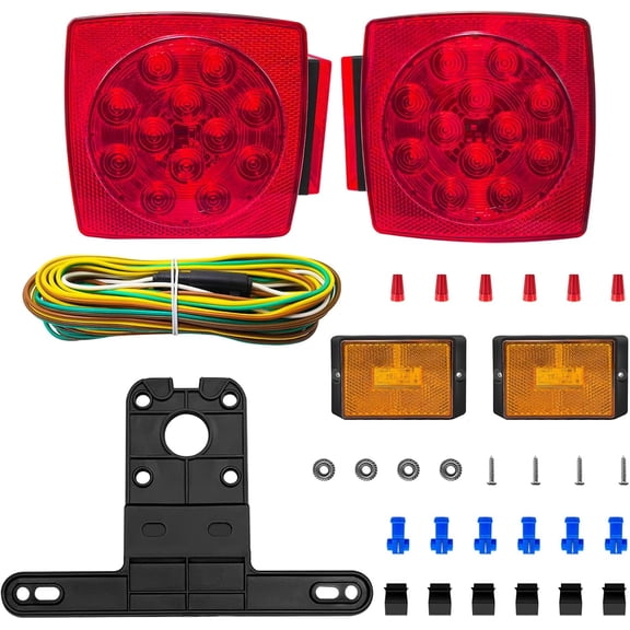 Submersible LED Trailer Light Kit, Waterproof 12V Stop Tail Turn Signal Lights with 22ft Wiring Harness & License Plate Bracket, Wired Rear Tail Lights for Boat Utility Enclosed Trailer