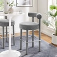 thumbnail image 2 of Bar Stool Chair Barstool, Grey Gray Silver, Velvet, Pub Cafe Bistro Dining Kitchen Hospitality Restaurant, Modern Contemporary Boutique HB34828, 2 of 9