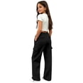thumbnail image 5 of Wsysadlol Preppy Style Girls Wide Leg Cargo Sweatpants Baggy Pocketed Joggers, Casual Solid Color Sport Trousers Black, 5 of 8