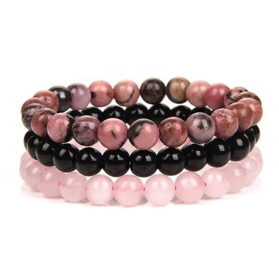 Natural Stone Bracelet 8mm Rhodonite Rose Pink Quartzs Amethysts Hematite Bracelets for Women Men Jewelry.