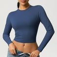 thumbnail image 2 of aidice Hauts de Yoga pour Femmes Respirants Col Rond Extensible Manches Longues Raccourcis Skinny T-Shirts d'Entraînement, 2 of 7