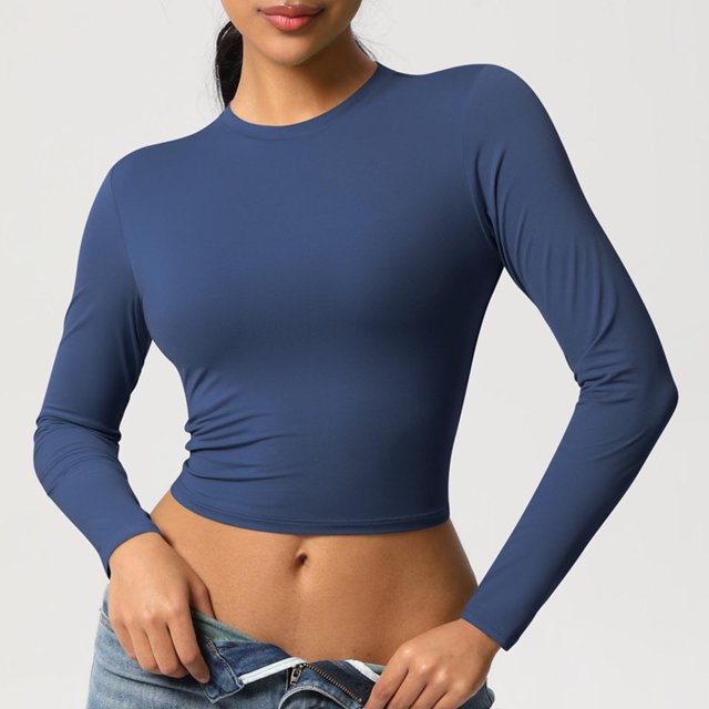 JMKQLZ Haut à Manches Longues Décontracté Mode Couleur Unie Sport Yoga Séchage pour Femmes