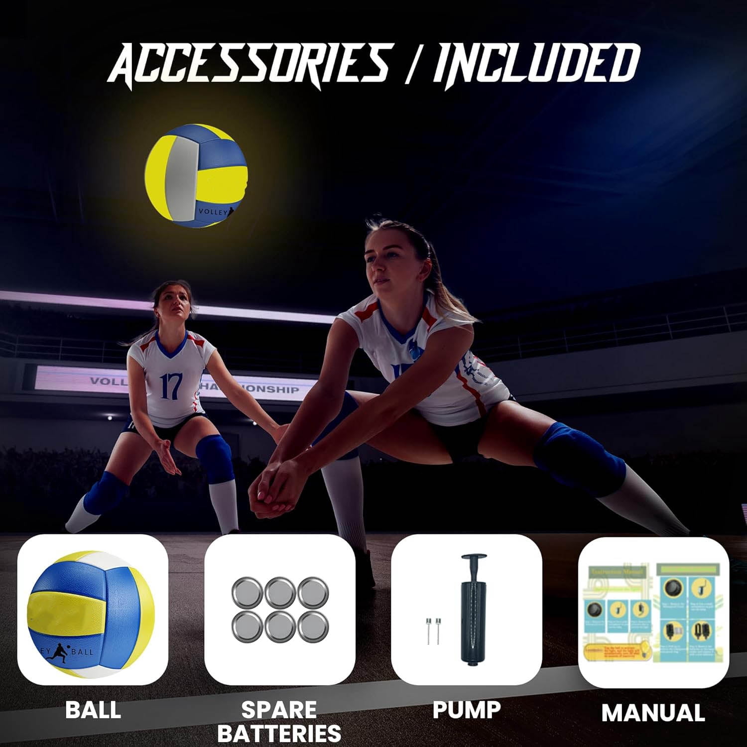Light up Volleyball, Glow in The Dark Volleyball, Bright with LED Lights Pre-Installed, Batteries Included